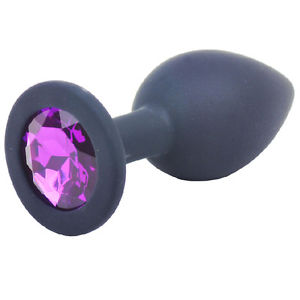 Black Small Size Silicone Anal Plug With Purple Diamond