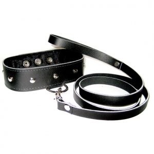Leather Collar And Leash Bondage Set