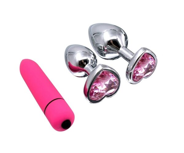 PleasureStore Steel Butt Plug Set With Pink Bullet Vibe