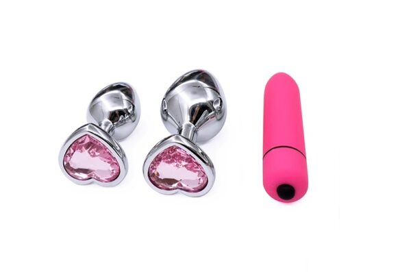 PleasureStore Steel Butt Plug Set With Pink Bullet Vibe - Image 2