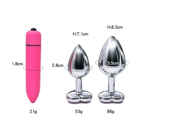 PleasureStore Steel Butt Plug Set With Pink Bullet Vibe - Image 3