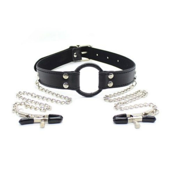 Fetish Art Ring Gag With Nipple Clamps