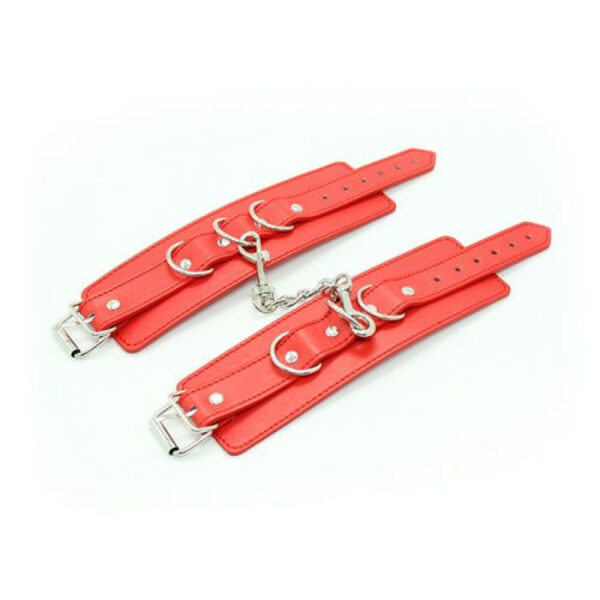 Fetish Art Red Faux Leather Belt Cuffs - Image 2