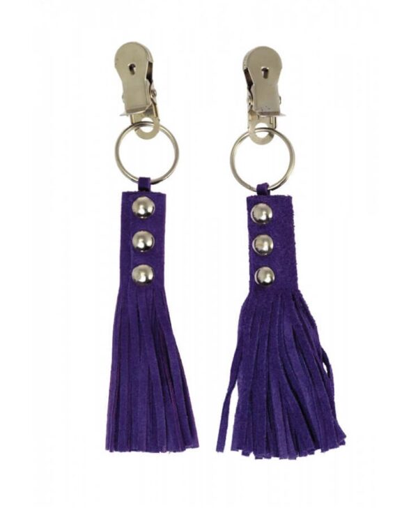 Rimba Nipple Clamps With Purple Leather Whips