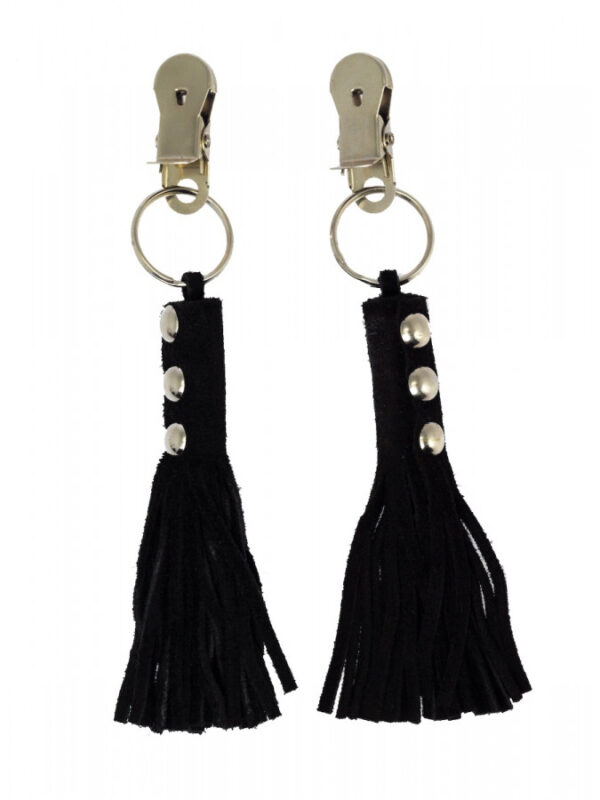 Rimba Nipple Clamps With Black Leather Whips