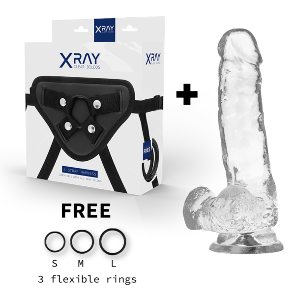X-Ray 8.6 Inch Crystal Clear Ballsy Dildo With Harness