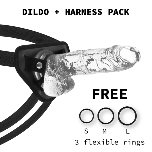 X-Ray 8.6 Inch Crystal Clear Ballsy Dildo With Harness - Image 2