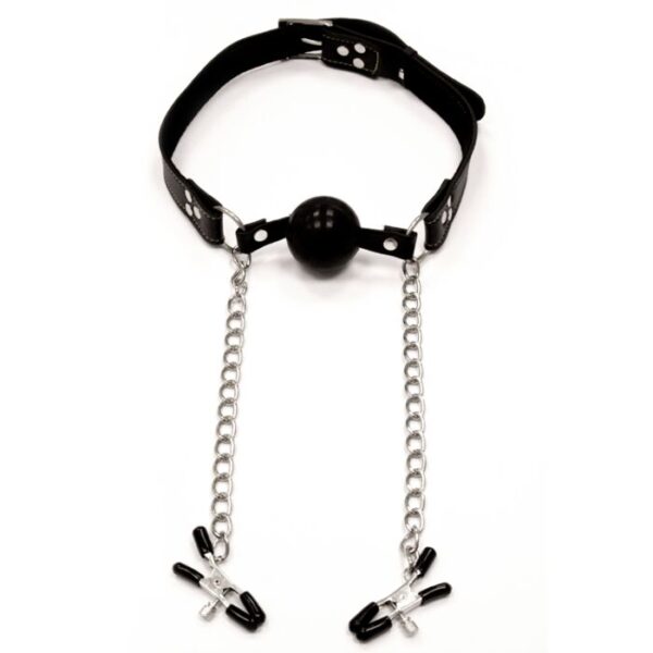 Fetish Fantasy - Extreme Deluxe Black Ball Gag With Nipple Clamps
