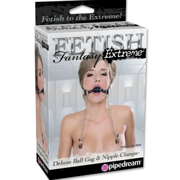 Fetish Fantasy - Extreme Deluxe Black Ball Gag With Nipple Clamps - Image 6