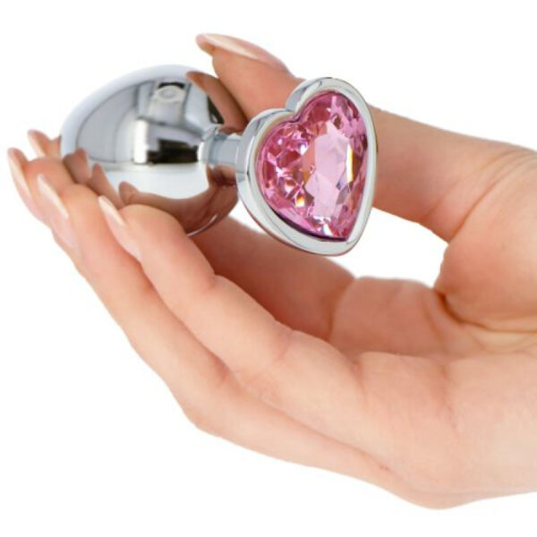 Fetish Art – Bejewelled Silver Pink Heart Jewelled Butt Plug – Medium - Image 5