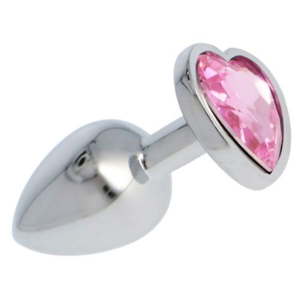 Fetish Art – Bejewelled Silver Pink Heart Jewelled Butt Plug – Medium - Image 3