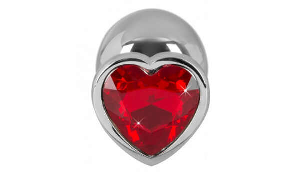 Fetish Art – Bejewelled Silver Red Heart Jewelled Butt Plug – Large - Image 2