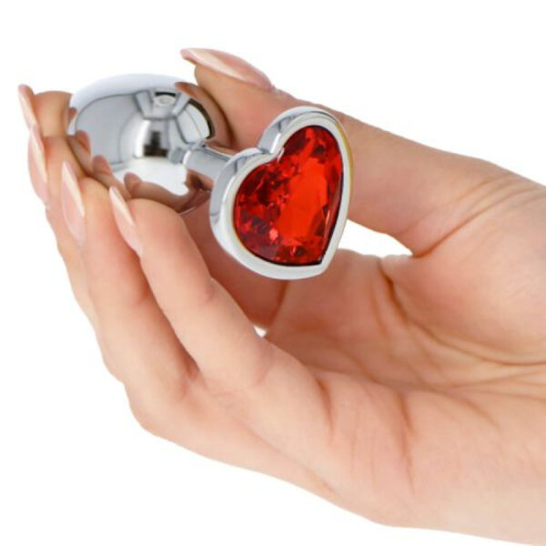 Silver & Red Heart Jeweled Butt Plug & Red Bullet Vibe Small - Image 5