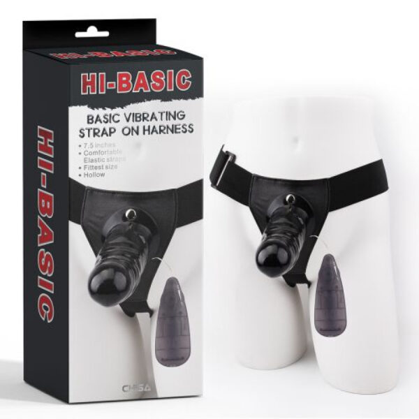 Chisa - Vibrating 7.5 Inch Hollow Strap-On Black - Image 2