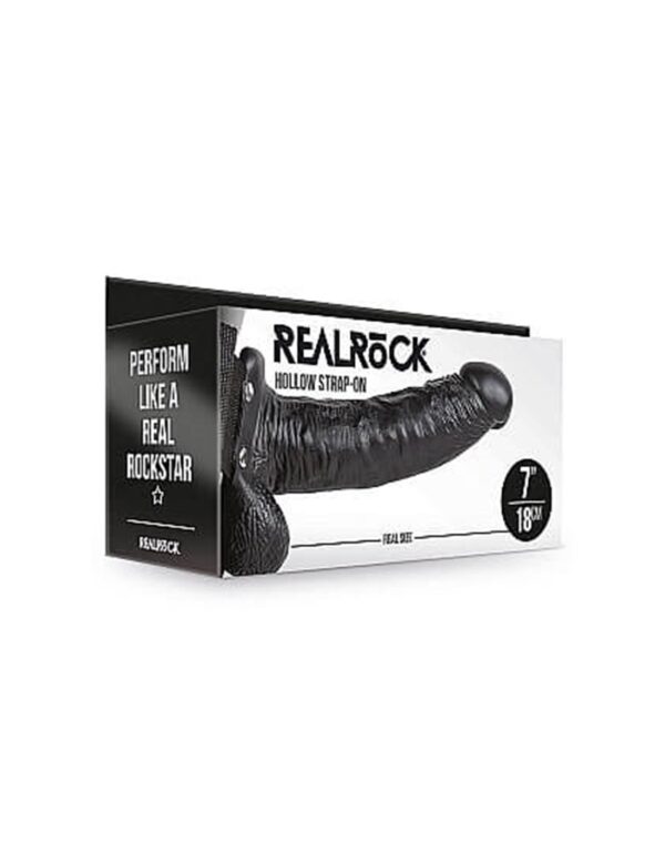 RealRock - Hollow 7 Inch Strap-On With Balls Black - Image 8