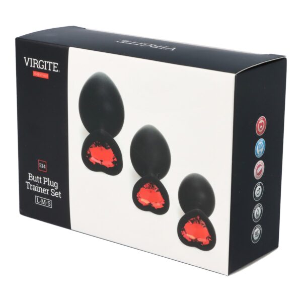 Virgite - Silicone Butt Plug Set Black With Ruby Heart E14 - Image 8