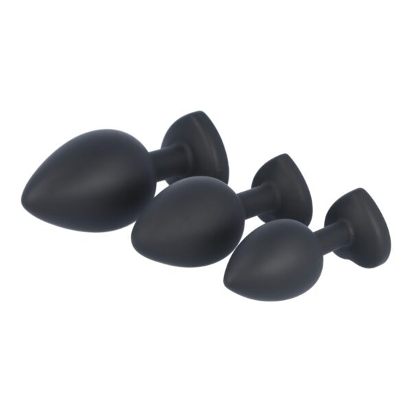 Virgite - Silicone Butt Plug Set Black With Ruby Heart E14 - Image 3