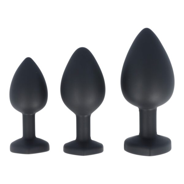 Virgite - Silicone Butt Plug Set Black With Ruby Heart E14 - Image 2