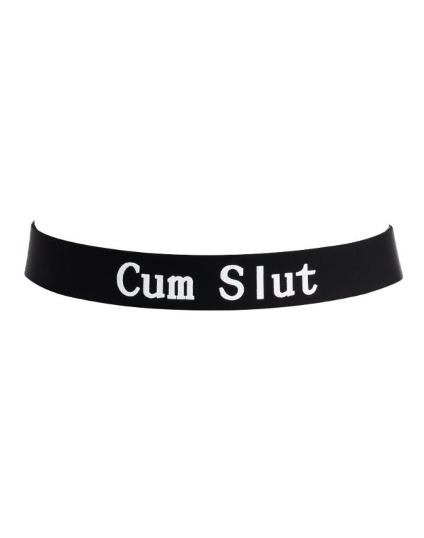 Rimba - Collar with Inscription Cum Slut - Black & White - Image 2