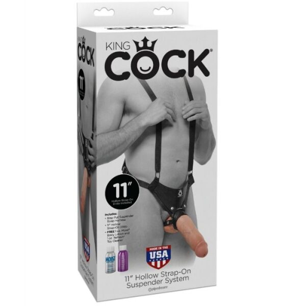 King Cock - 11 Inch Hollow Strap-On Suspender System Flesh - Image 7