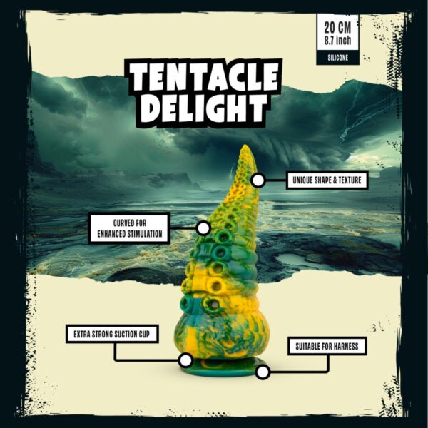 Mythical Mates - Tentacle Delight Green & Yellow 8.7 Inch Dildo - Image 9