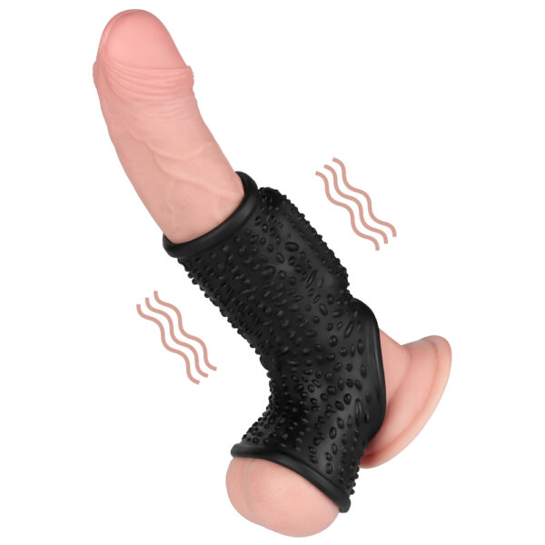 Lovetoy - Vibrating Drip Knights Cock Ring with Scrotum Sleeve Black - Image 4