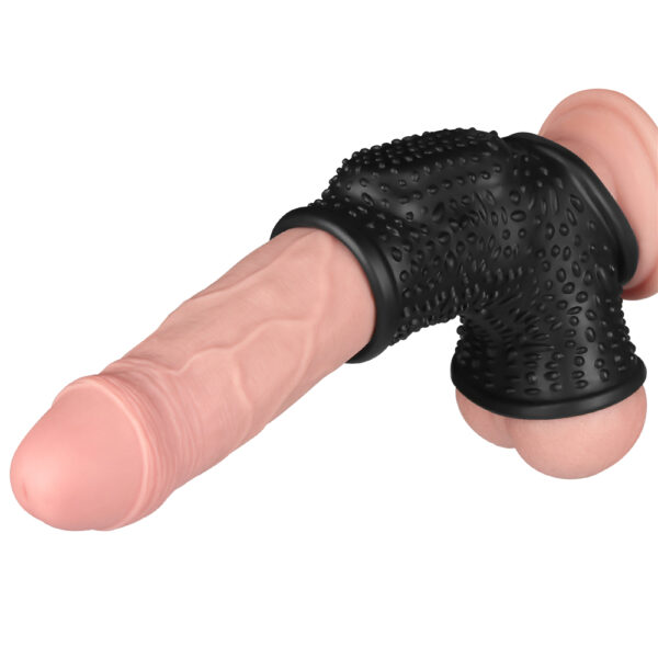 Lovetoy - Vibrating Drip Knights Cock Ring with Scrotum Sleeve Black - Image 3