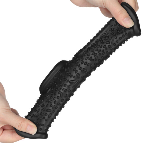 Lovetoy - Vibrating Drip Knights Cock Ring with Scrotum Sleeve Black - Image 10