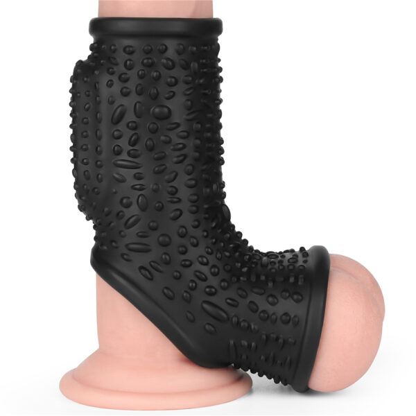 Lovetoy - Vibrating Drip Knights Cock Ring with Scrotum Sleeve Black - Image 7
