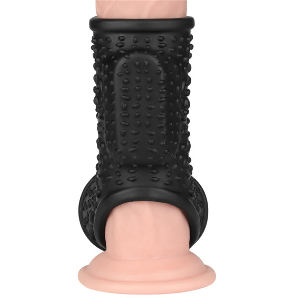 Lovetoy - Vibrating Drip Knights Cock Ring with Scrotum Sleeve Black - Image 6