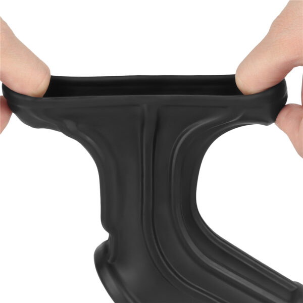 Lovetoy - Vibrating Ridge Knights Cock Ring with Scrotum Sleeve Black - Image 5