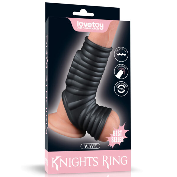 Lovetoy - Vibrating Wave Knights Cock Ring with Scrotum Sleeve Black