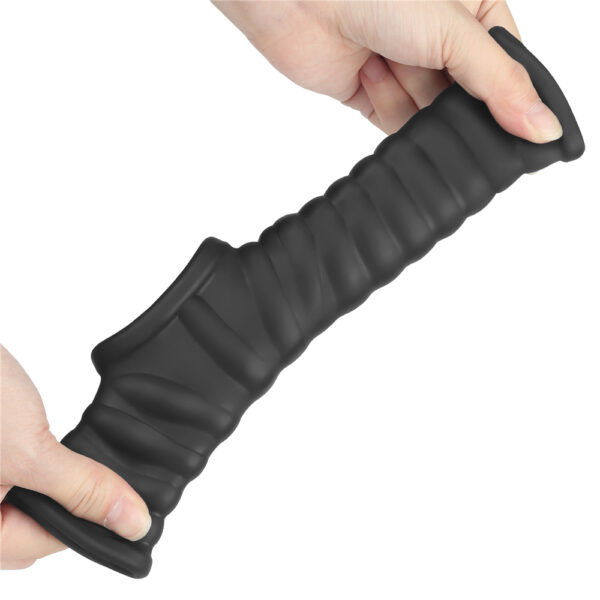Lovetoy - Vibrating Wave Knights Cock Ring with Scrotum Sleeve Black - Image 3