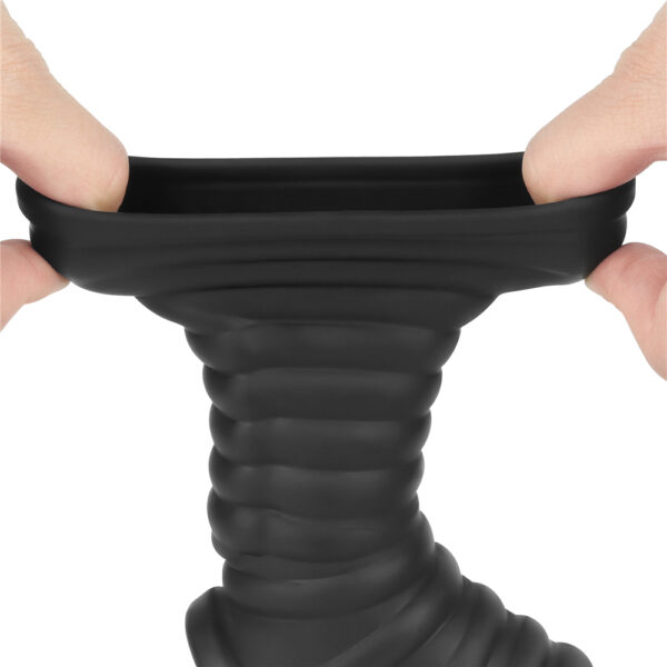 Lovetoy - Vibrating Wave Knights Cock Ring with Scrotum Sleeve Black - Image 10
