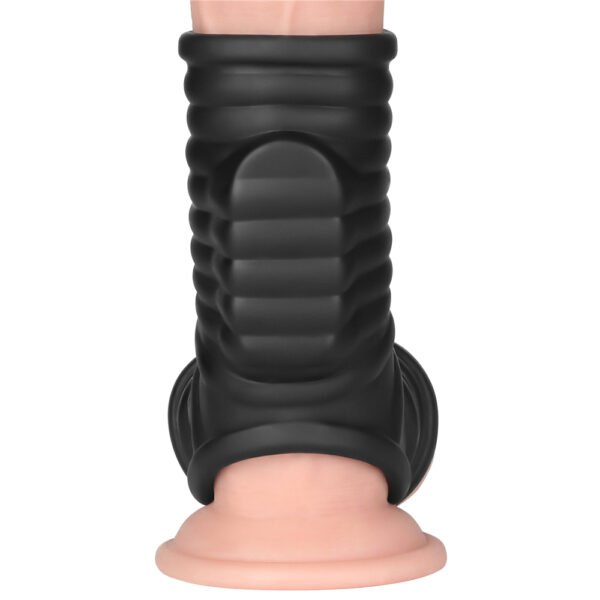 Lovetoy - Vibrating Wave Knights Cock Ring with Scrotum Sleeve Black - Image 8