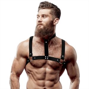 Fetish Submissive - Mens Eco Adjustable Leather Chest Harness With Collar