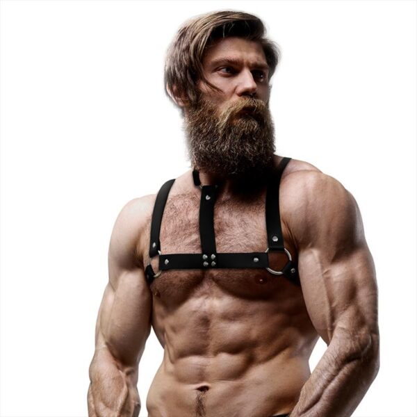Fetish Submissive - Mens Eco Adjustable Leather Chest Harness With Collar - Image 2