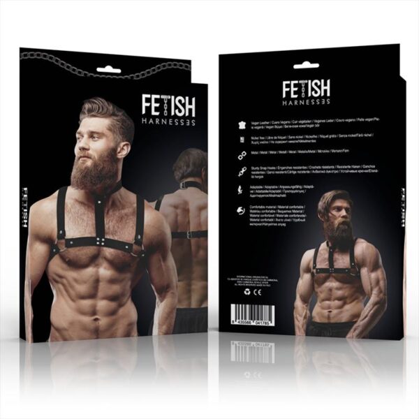 Fetish Submissive - Mens Eco Adjustable Leather Chest Harness With Collar - Image 4