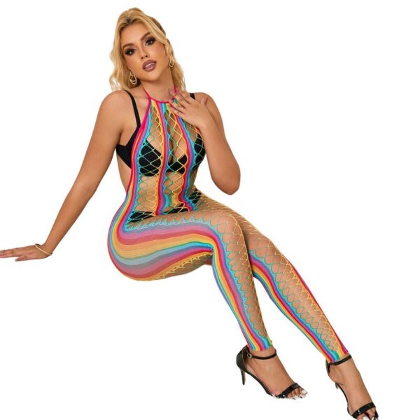 Subblime - Rainbow Fishnet Halter Neck Bodystocking One Size - Image 6