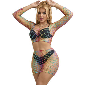Subblime - Rainbow Fishnet Long Sleeve 2-PC One Size