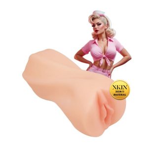 Flesh-coloured XKIN Pin-Up Collection Carhop Cutie Darla Masturbator shown upright against a white background, displaying the compact TPE sleeve with realistic vaginal opening.