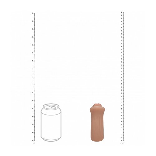 Tan-coloured XKIN Raw The Grip Blowjob Masturbator shown upright against a white background, displaying the compact TPE sleeve with realistic mouth opening.