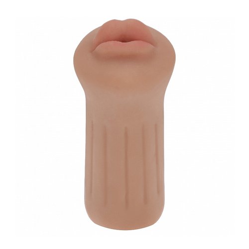 Tan-coloured XKIN Raw The Grip Blowjob Masturbator shown upright against a white background, displaying the compact TPE sleeve with realistic mouth opening.