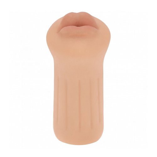 Flesh-coloured XKIN Raw The Grip Blowjob Masturbator shown upright against a white background, displaying the compact TPE sleeve with realistic mouth opening.
