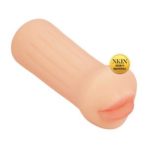 Flesh-coloured XKIN Raw The Grip Blowjob Masturbator shown upright against a white background, displaying the compact TPE sleeve with realistic mouth opening.