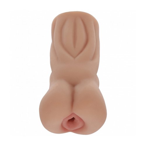 Tan XKIN Career Girls Naughty Nurse Trixie Masturbator shown upright against a white background, displaying the compact TPE sleeve with realistic vaginal opening.