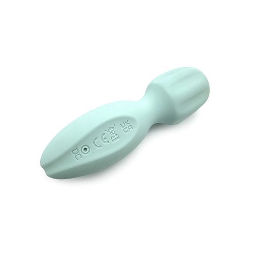 Ocean blue Pixey Powerful Mini 2GO Wand Vibrator shown upright against a white background, displaying the compact silicone body and rounded stimulation head.
