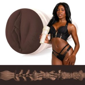 Fleshlight Girls Nicole Kitt Purrrrrfection Masturbator shown upright against a white background, displaying the hard plastic case with flesh-coloured SuperSkin sleeve and realistic entry.